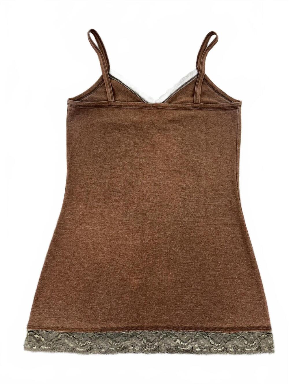 Y2K Fairycore BKE Brown Lace Trim Ruched Cami Tank Top - Picture 3 of 6